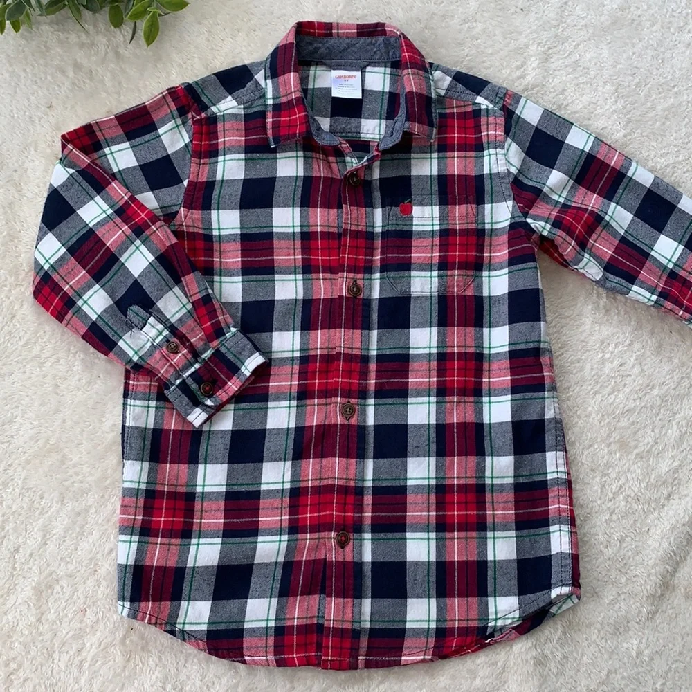 Gymboree Head of the Class Flannel Shirt Boys 5T Red Blue White EUC